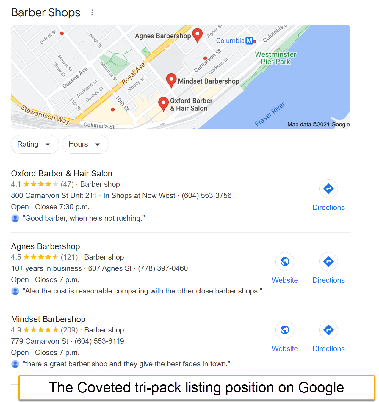 Google local search listing